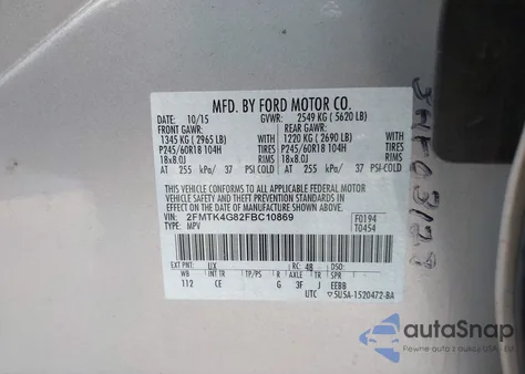 2015 Ford Edge Se z USA, uszkodzony, nr VIN 2FMTK4G82FBC10869